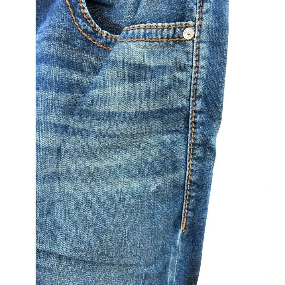 True Religion Skinny Jeans Mens 36x32 Red Orange Big T Thick Stitch 31173-00